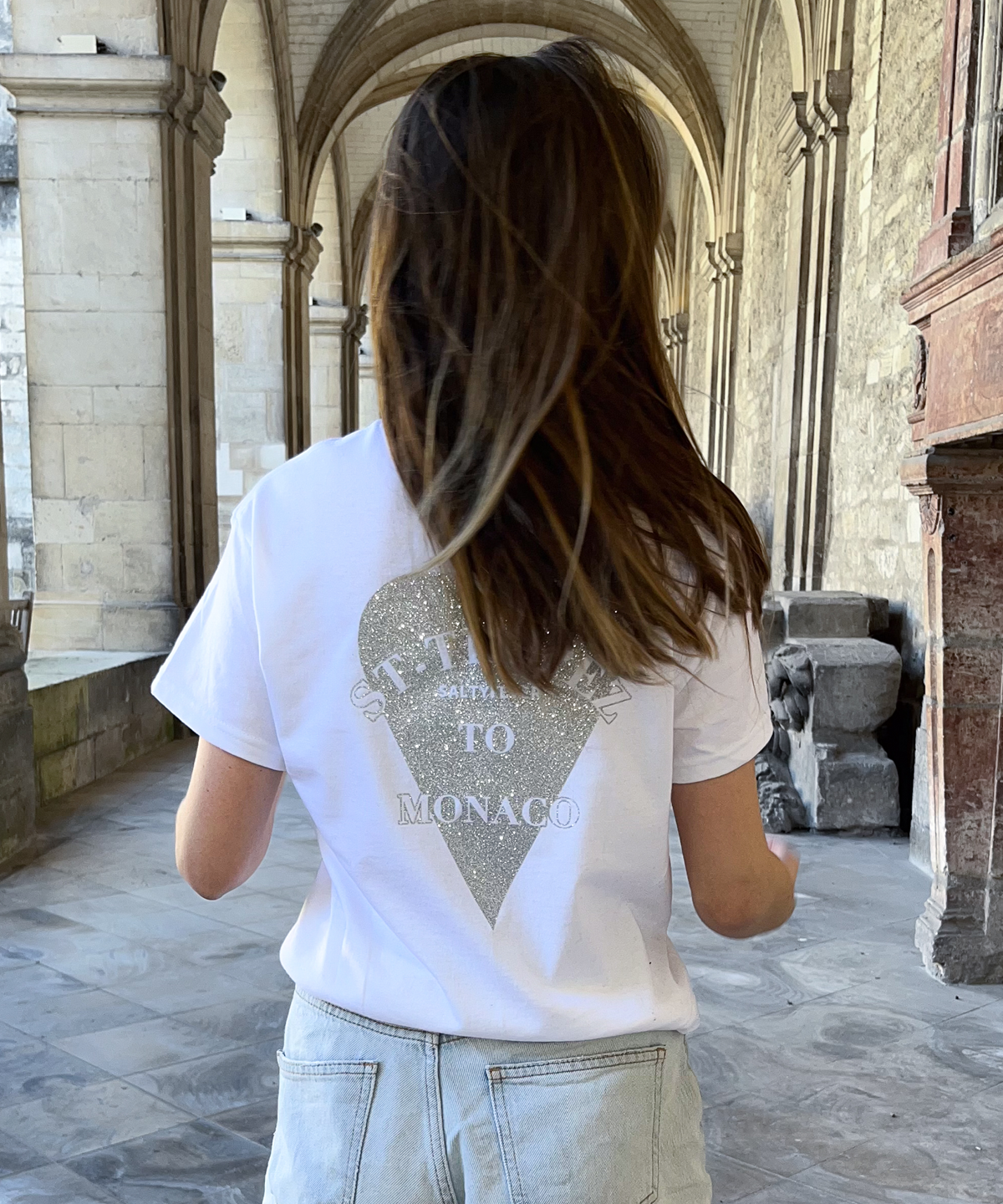 T-SHIRT BLANC GLITTER ARGENTÉ
