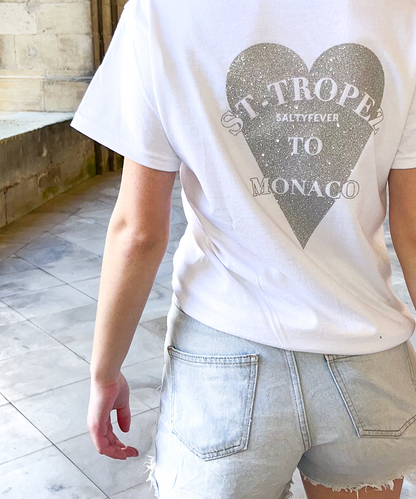 T-SHIRT BLANC GLITTER ARGENTÉ